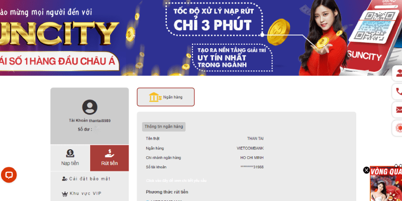 Hướng dẫn Nạp – Rút tiền nhanh nhất tại Nhà cái Suncity