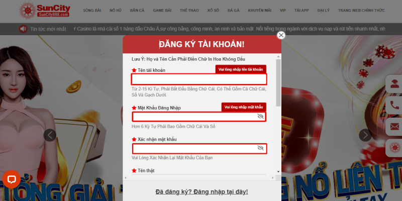 Các đăng ký tài khoản Nhà cái Suncity trên máy tính